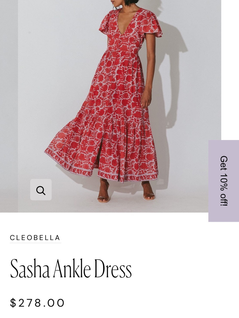 Cleobella Sasha NWOT L Red Floral V-Neck Tiered Maxi Dress - Picture 2 of 4